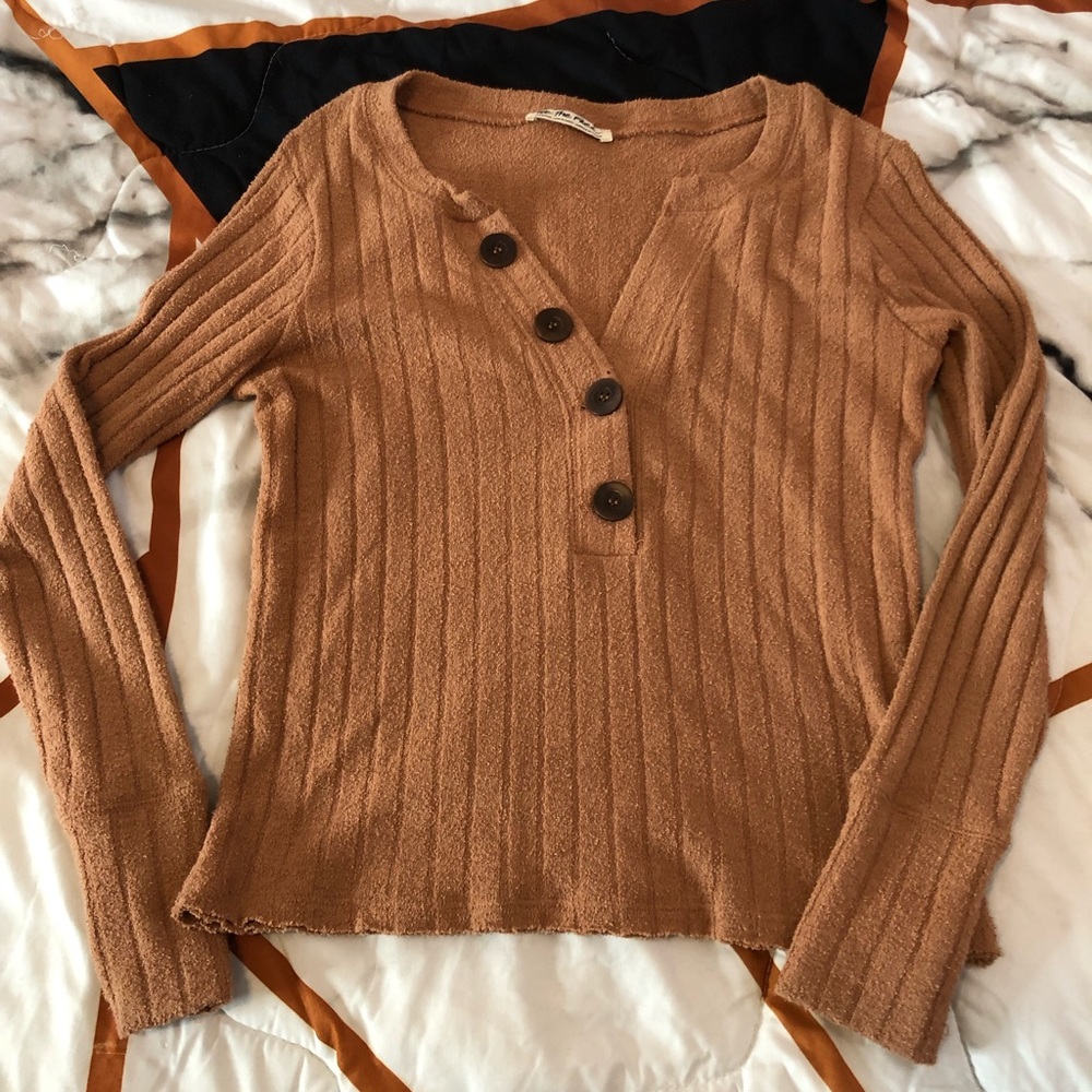 Camel colored button sweater